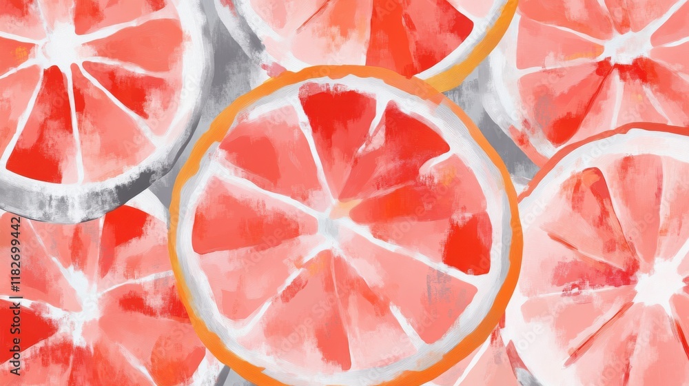 A Vibrant Abstract Citrus Still Life: A Fresh and Colorful Grapefruit Painting A Vibrant Abstract Citrus Still Life: A Fresh and Colorful Grapefruit Painting