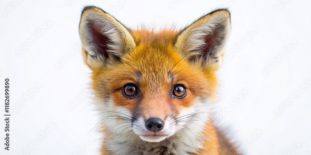 Fototapeta premium Adorable Red Fox Kit Macro Photography - Isolated White Background