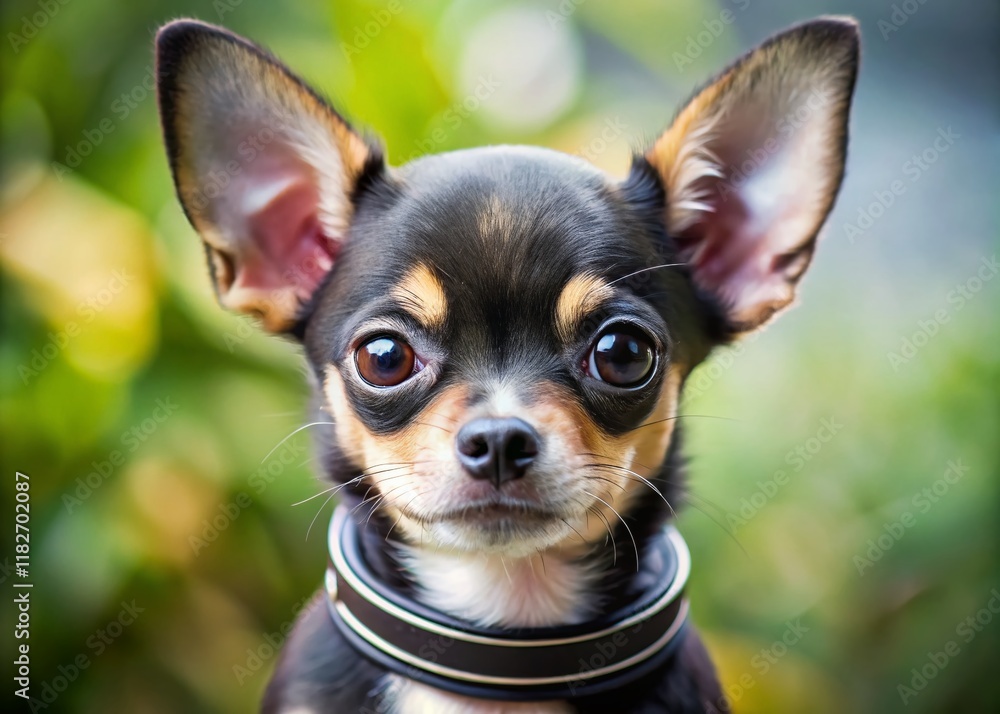 Adorable Tiny Chihuahua Puppy with Large Black Collar - Macro Photography Adorable Tiny Chihuahua Puppy with Large Black Collar - Macro Photography