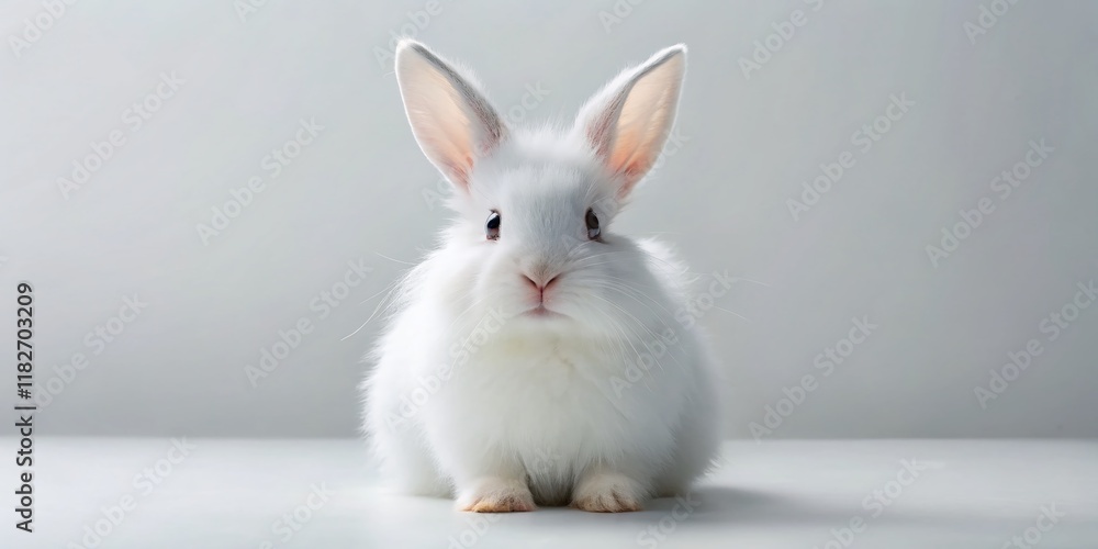 Fototapeta premium Adorable White Rabbit Posing on Pure White Background - Perfect for Easter, Spring, or Pet Photography