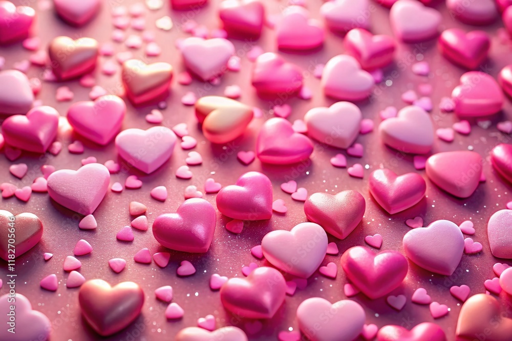 Aerial Drone Shot: Pink Hearts Scattered on Ground - Valentine's Day Background Aerial Drone Shot: Pink Hearts Scattered on Ground - Valentine's Day Background