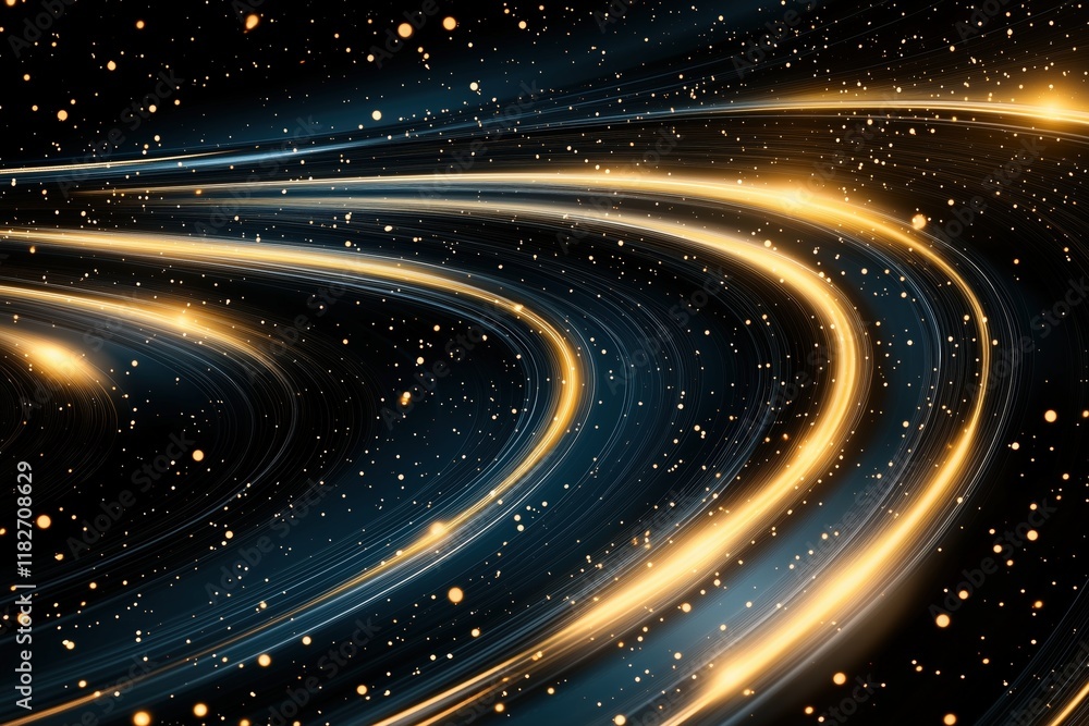 Obraz premium Golden light trails on dark background, abstract motion effect for energy and futuristic designs.