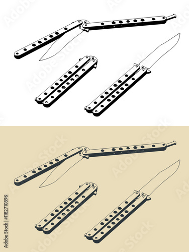 Butterfly knife illustrations