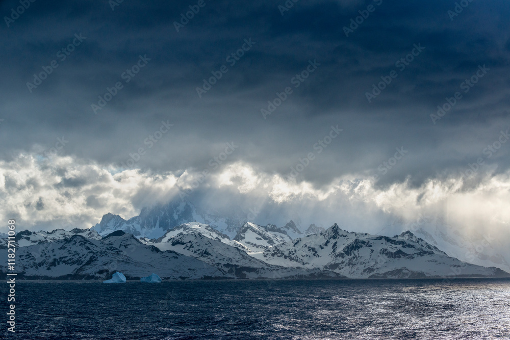 custom made wallpaper toronto digitalSouth Georgia Island. Opening in clouds and Virga reveal the mountainous and glaciated landscape.