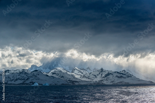Wallpaper Mural South Georgia Island. Opening in clouds and Virga reveal the mountainous and glaciated landscape. Torontodigital.ca