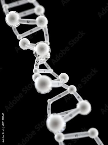 Deoxyribose molecule, it is a monosaccharide (deoxy sugar), it forms part of the backbone of DNA. Structural chemical formula and molecule model photo