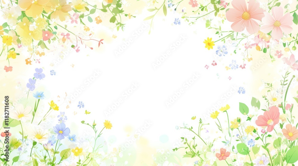Pastel flower border illustration on white background Pastel flower border illustration on white background