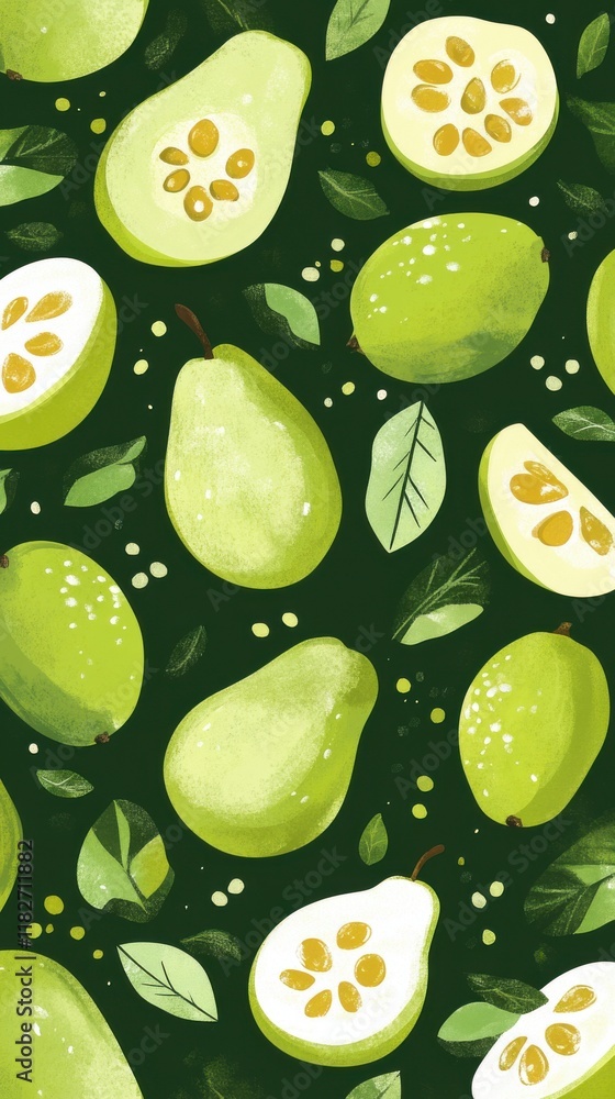 A Delightful Green Fruit Pattern for Home Decor. This Fresh Fruit Illustration is Perfect for Kitchen, Fabric, or Wrapping Paper. Enjoy the Vibrant Colors and Botanical Style. A Delightful Green Fruit Pattern for Home Decor. This Fresh Fruit Illustration is Perfect for Kitchen, Fabric, or Wrapping Paper. Enjoy the Vibrant Colors and Botanical Style.