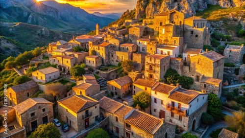 Aerial View of Ancient Sicilian Village Parrini, Partinico, Palermo, Italy - Historic Houses & Landscape