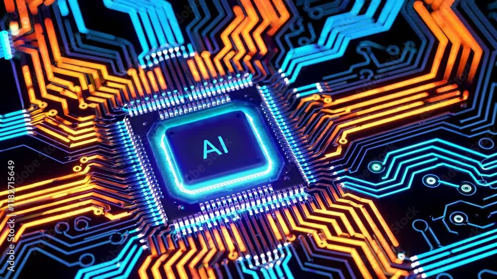 Close-Up Of AI Chip GPU With Glowing Circuitry, Futuristic Technology Concept Video 4K Close-Up Of AI Chip GPU With Glowing Circuitry, Futuristic Technology Concept Video 4K