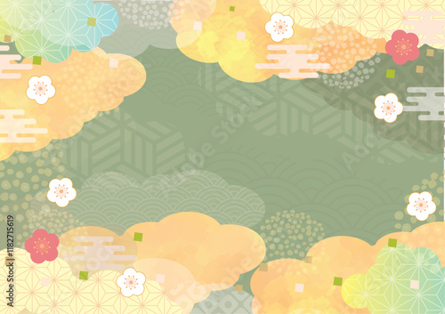 和風, お正月, 新年, 年賀状, 七五三, 成人式, 背景, 梅, ひな祭り, 節分, コピースペース
フレーム, 雲, 水彩, 麻の葉, 日本, 手書き, ベクター, バックグラウンド, イラスト, 花, カード, デザイン, 　模様, 自然, デコレーション、春、冬