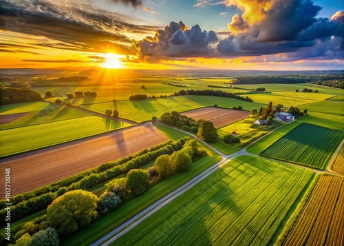 Wallpaper Mural Aerial View of Lovingly Cultivated Fields, Drone Photography, Sunset Golden Hour Torontodigital.ca