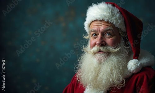 Portrait of Santa Claus in Red Suit and Hat