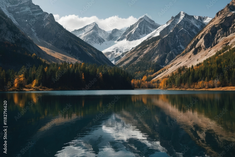 Obraz premium a mountain range with a lake in the middle