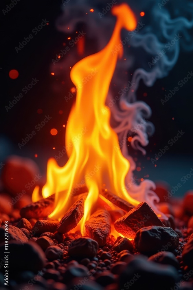 Close-up of flickering fire flames with subtle smoke, orange, subtle smoke Close-up of flickering fire flames with subtle smoke, orange, subtle smoke