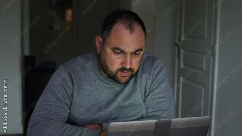 Man works at the office using laptop at night Man works at the office using laptop at night