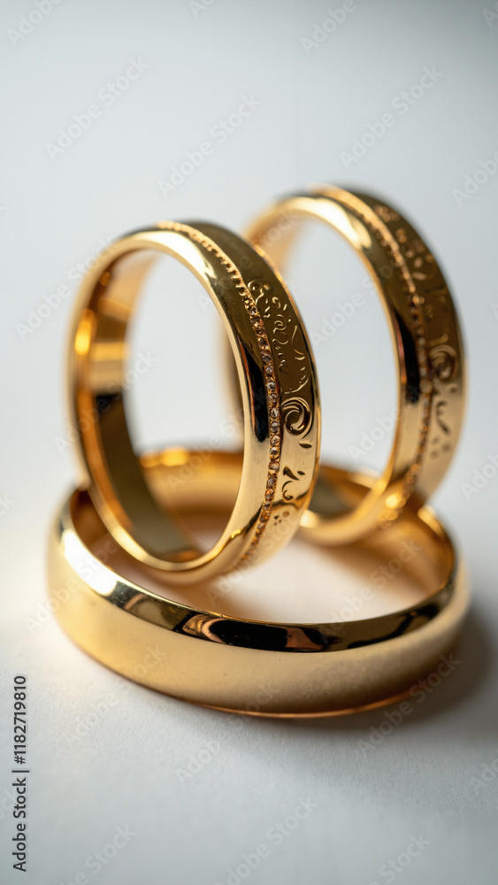 Elegant Gold Wedding Rings on White: Timeless Symbol of Love for Bridal Magazines and Jeweler Promotions Elegant Gold Wedding Rings on White: Timeless Symbol of Love for Bridal Magazines and Jeweler Promotions