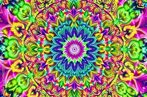 Vibrant Psychedelic Mandala Wallpaper - Colorful Abstract Design photo