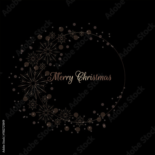 Beautiful elegant Christmas wreath. White wreath with golden snowflakes in dark background. New Year greeting, postcard.