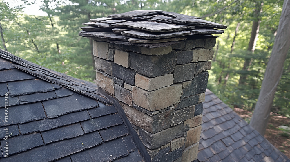 Naklejka premium Chimney with Shingles on Roof