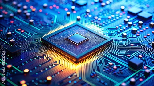 Wallpaper Mural AI Chip on Blue Circuit Board with Bokeh Background - High-Tech Technology Stock Photo Torontodigital.ca