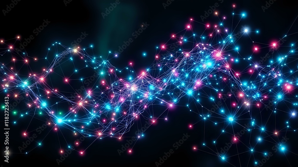 Fototapeta premium Ethereal Bioluminescent Data Visualization - Abstract Nodes in Blue & Pink
