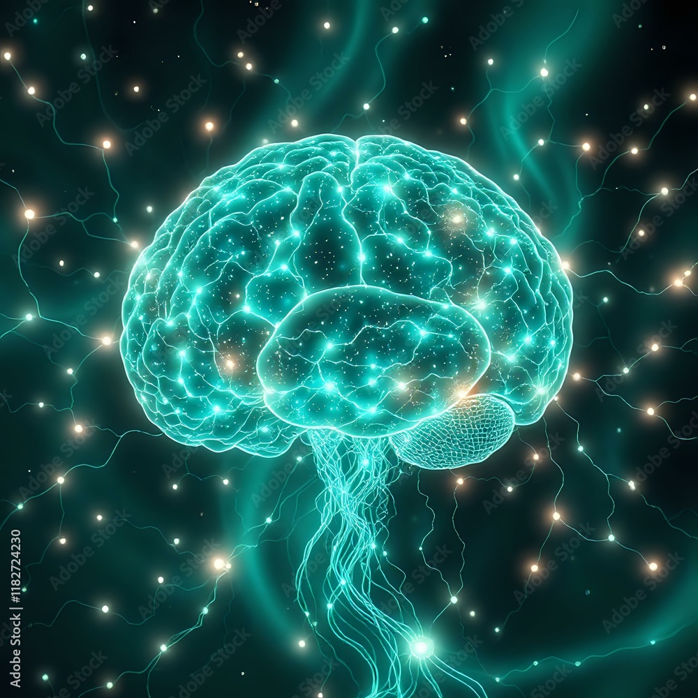 Ethereal Bioluminescent Brain with Cybernetic Nodes Ethereal Bioluminescent Brain with Cybernetic Nodes