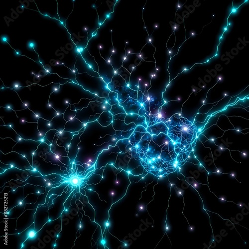Cybernetic Art Nouveau Bioluminescent Brainwave Network - 1:1 Aspect Ratio