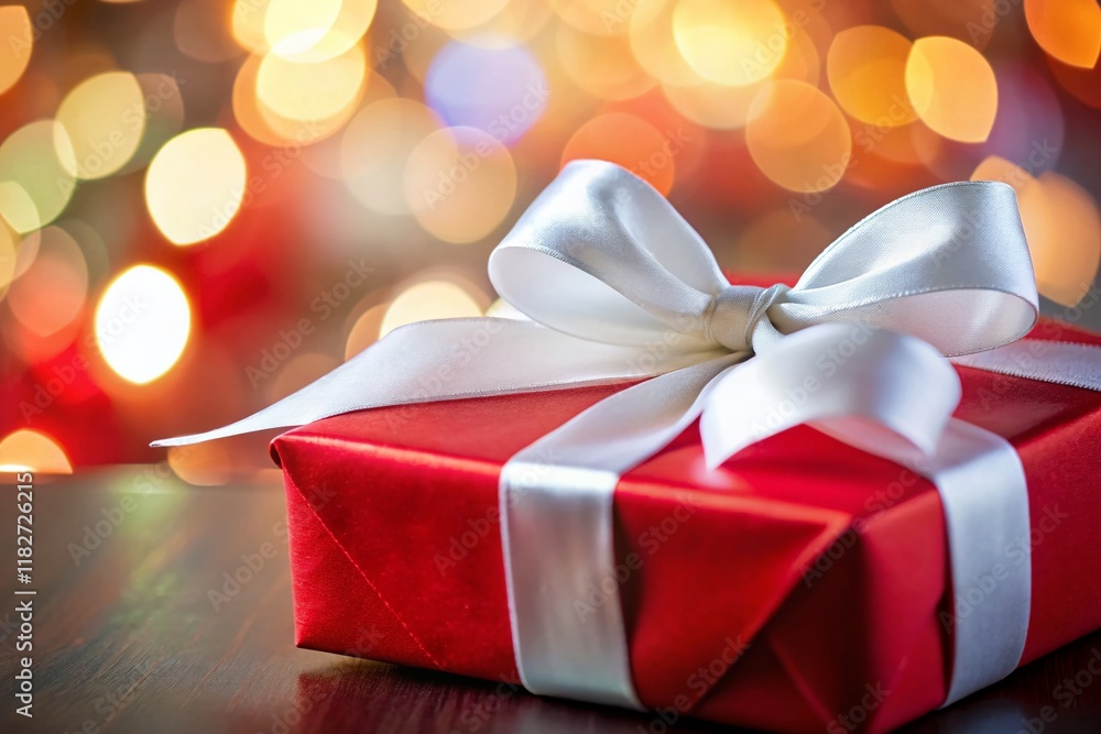 Anniversary Gift: Bright White Ribbon on Red Box, Festive Celebration Anniversary Gift: Bright White Ribbon on Red Box, Festive Celebration