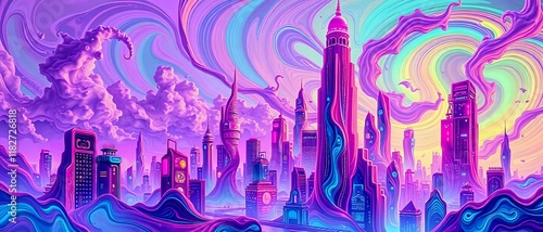 Surreal Cityscape at Dusk with Dragon-Like Creature