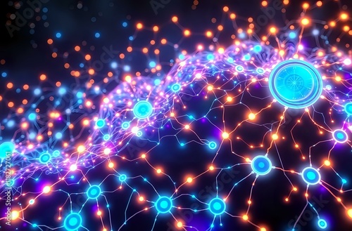 Stellar Night Sky with Bioluminescent Constellation - Abstract Cybernetic Art Nouveau