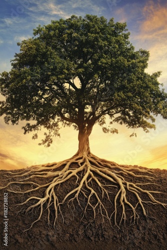 Wallpaper Mural Intertwining branches and roots of a majestic tree of life showing balance and the interconnectedness of nature at sunset Torontodigital.ca