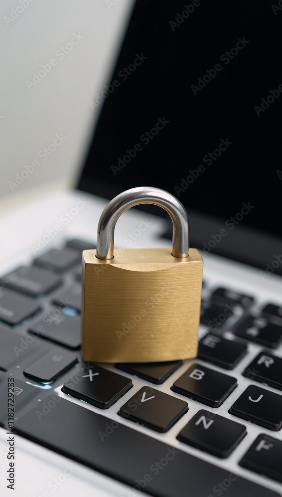 High-Tech Professional Scene Golden Padlock Secures Computer Keyboard for Cybersecurity Data Protection High-Tech Professional Scene Golden Padlock Secures Computer Keyboard for Cybersecurity Data Protection