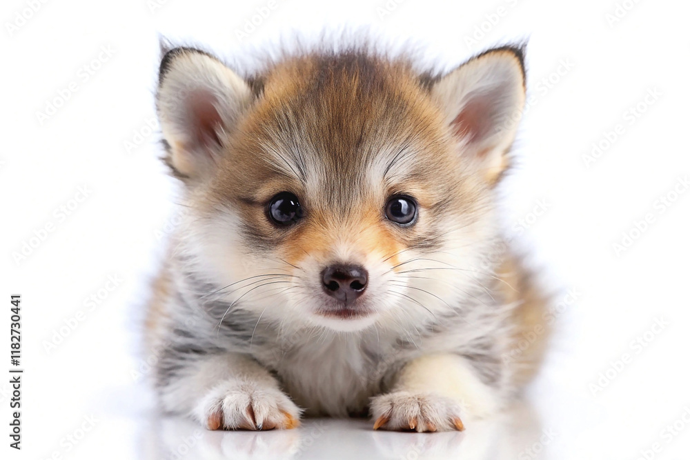 Obraz premium Adorable fluffy Pomeranian puppy lying down.