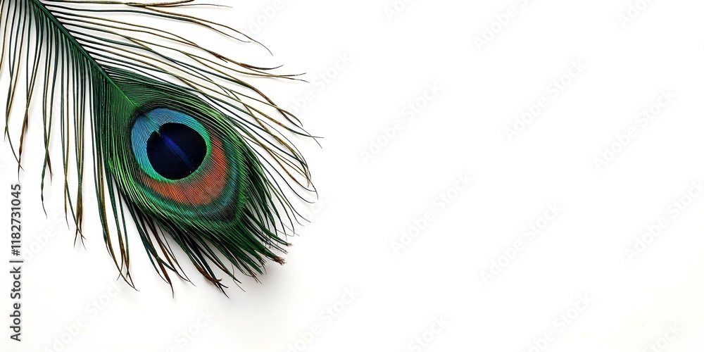 Naklejka premium Vibrant peacock feather on a white background