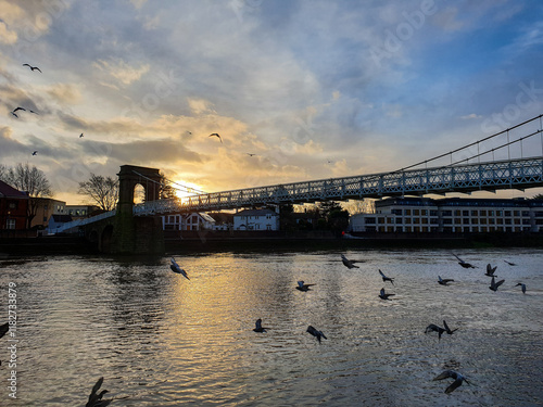 Sunrise on the river Trent in Nottingham, UK photo