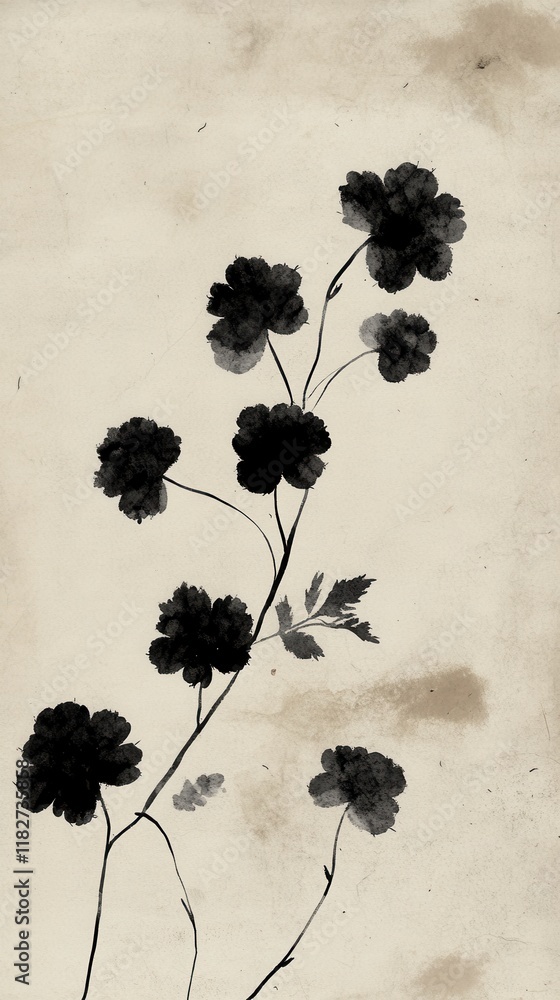Naklejka premium Elegant Black and White Floral Art: A Delicate Botanical Design for Home Decor