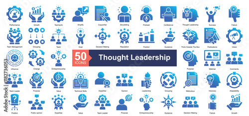 Thought Leadership Icon Collection Set.Containing performance, growth, teamwork, copywriter icon. Simple glyph gradient style Vector Illustration.