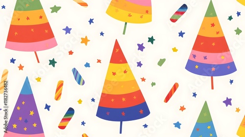 Rainbow Stipred Party Hats Seamless Pattern
 photo