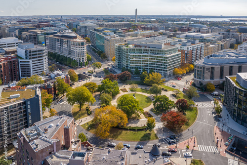 George Washington Equestrian Statue, Aerial Cityscape, Washington, DC