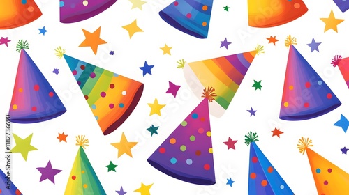 Rainbow Stipred Party Hats Seamless Pattern
 photo