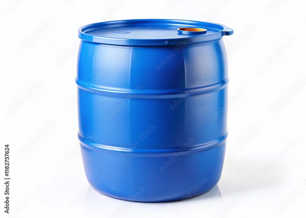 Blue Plastic Barrel Container Isolated on White Background - Stock Photo Blue Plastic Barrel Container Isolated on White Background - Stock Photo