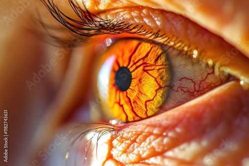 Close-up view of an eye affected by macular degeneration highlighting retinal damage and unique patterns in detail