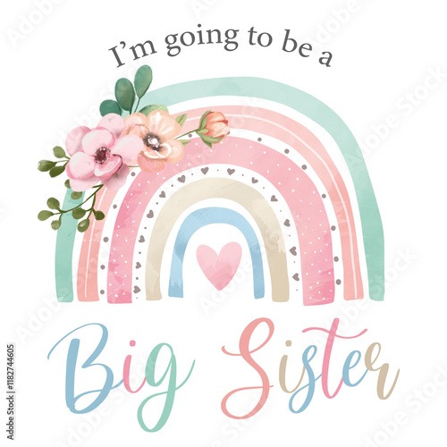 I'm Going to Be a Big Sister - Pastel Rainbow Floral Graphic in Pink