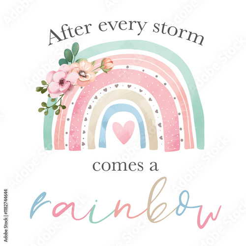 After Every Storm Comes a Rainbow - Uplifting Illustration for Children's Nursery and Baby Shower