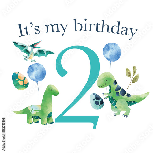 It's My 2nd Birthday Graphic with Dinosaurs - Fun and Cute Design for Birthday Invitations, Party Decor, and Apparel