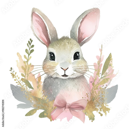 Cute Bunny with Flower Graphic - Perfect for Spring Designs, Nursery Décor, and Easter Projects