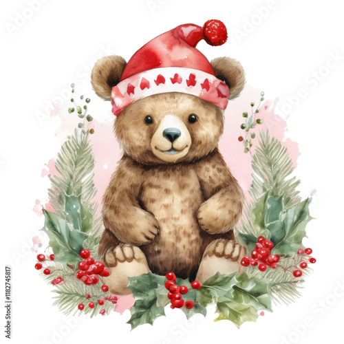 Christmas bear - Festive Whimsical Bear Graphic - Adorable Illustration for Holiday Designs and Kids' Décor