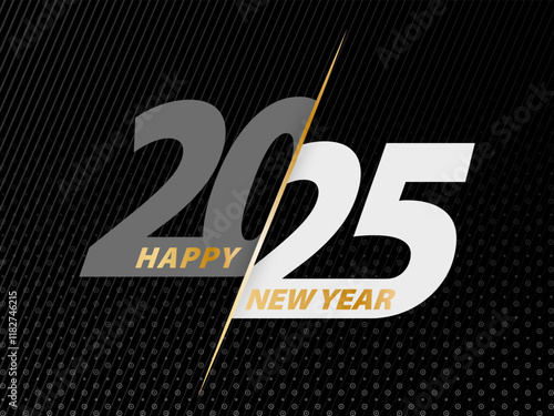 Happy New Year 2025 on black background.