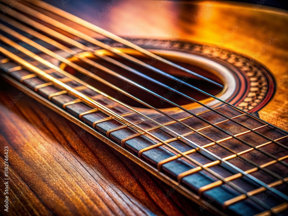 Obraz premium Close-Up Macro Photography of Guitar Strings and Fretboard: Musical Instrument Detail